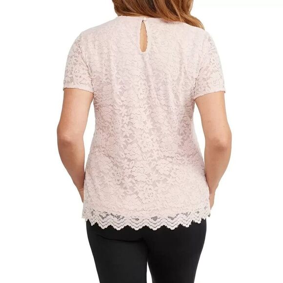 Teddy Rose Women's Lacy Keyhole Top, Pink, NEW - Picture 2 of 6